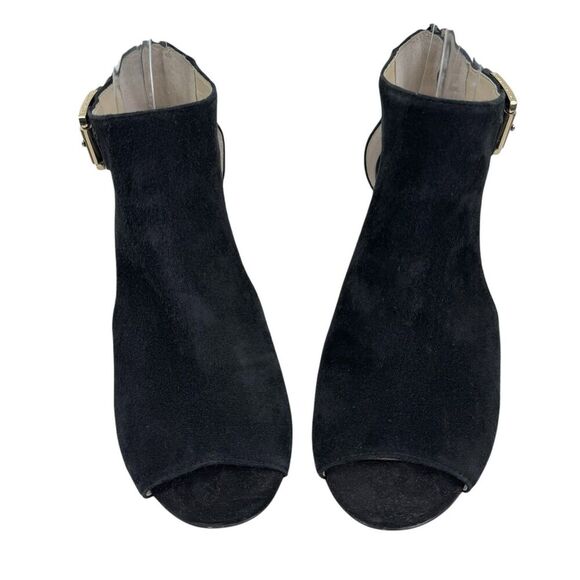 Louise Et Cie Olivia Peep-Toe High Heel Bootie 9 Black Suede Gold Evening Office - Picture 5 of 15